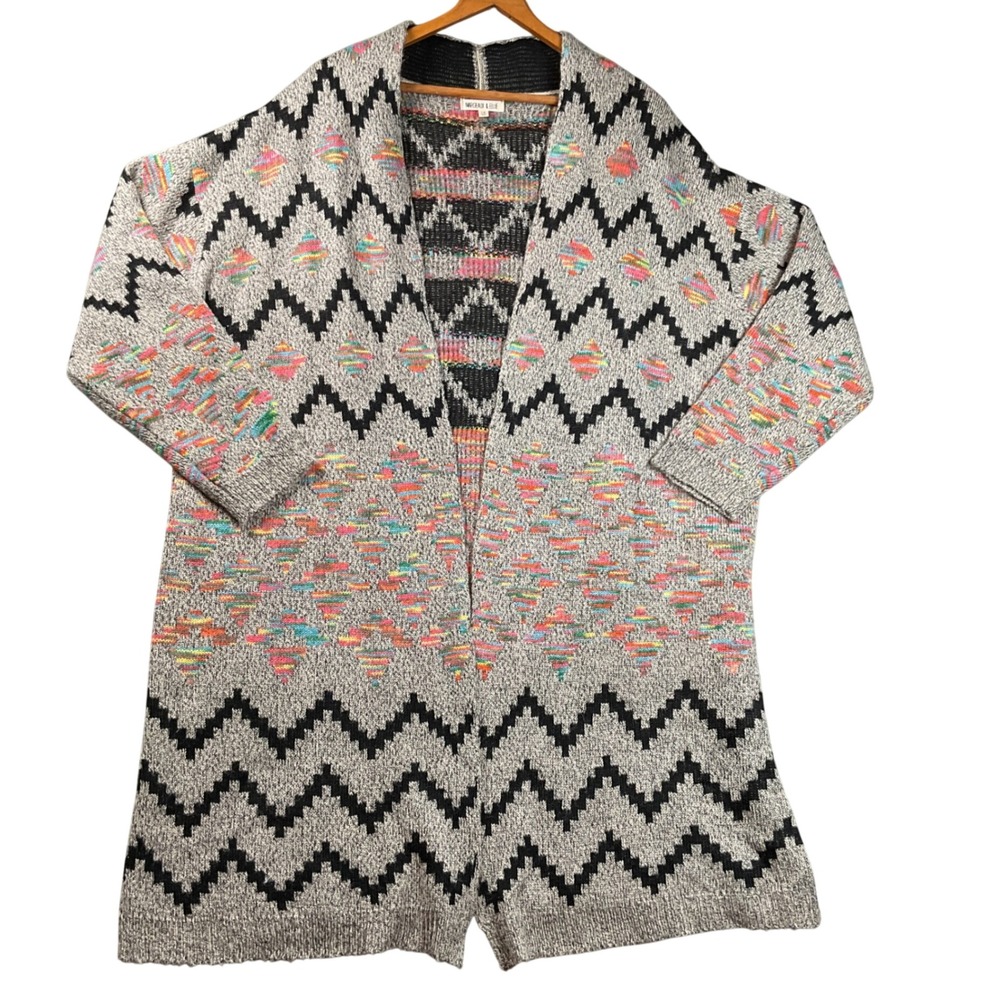 Margeaux & Ellie Cardigan Womens 1X Multicolor Excellent Geometric Long Knit